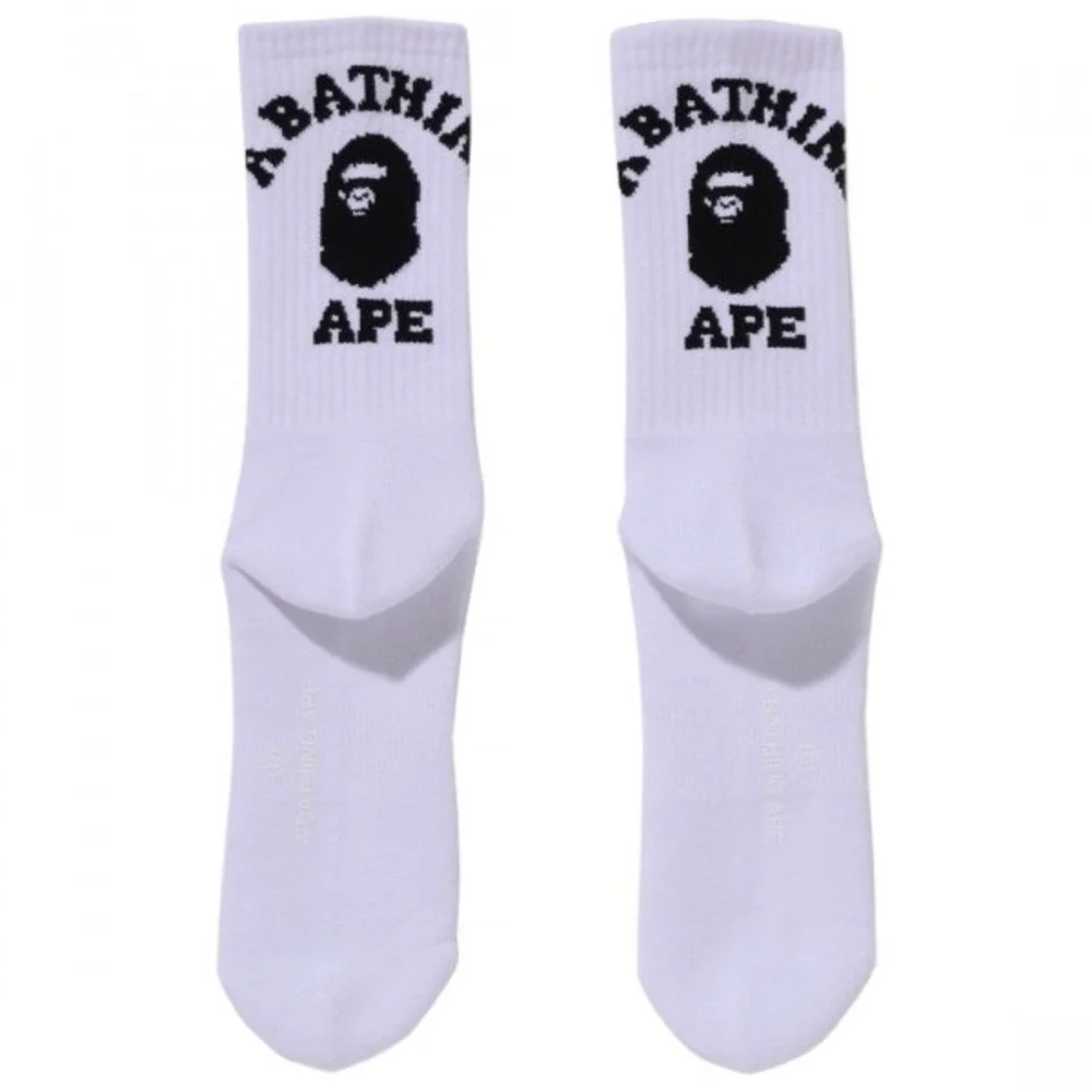 A Bathing Ape BAPE White Crew Socks Ape Head Logo Streetwear
